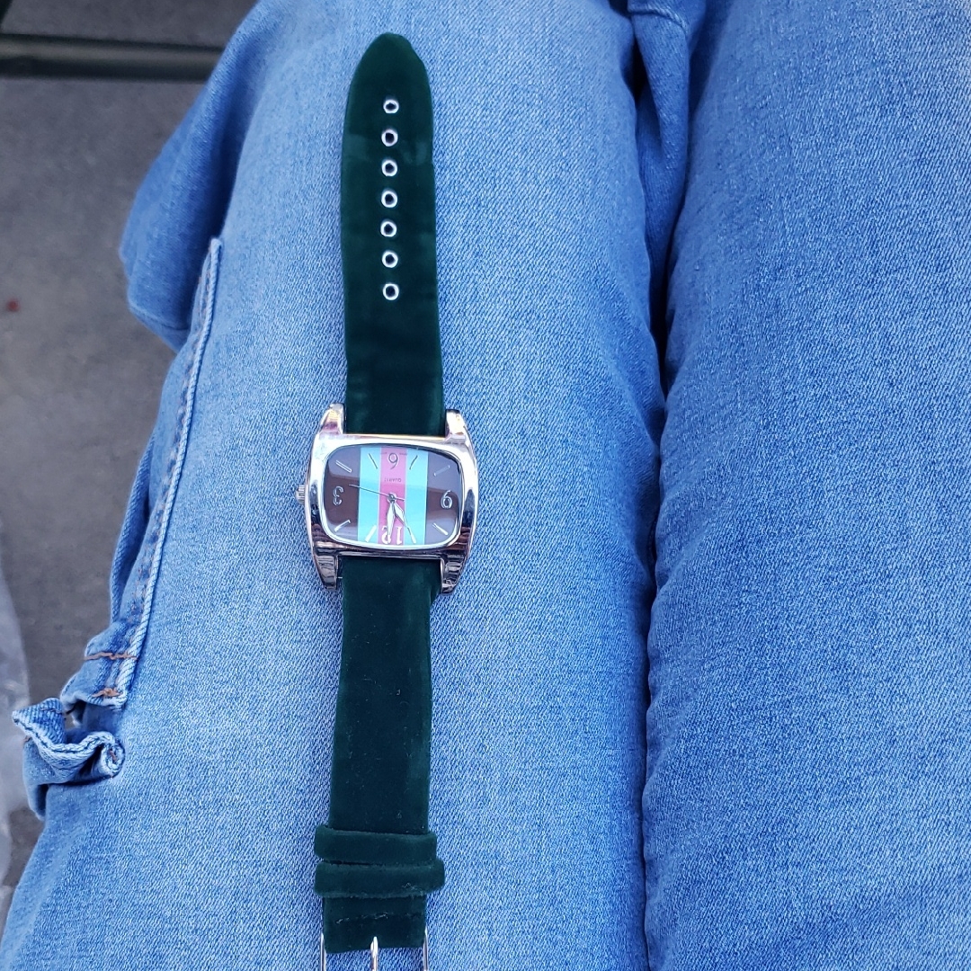 Green Velvet Strap Watch